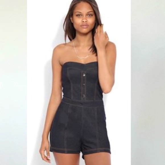 NEW Like An Angel Stretchy Strapless High Waisted Knit Denim  Fit Romper M - Picture 1 of 17